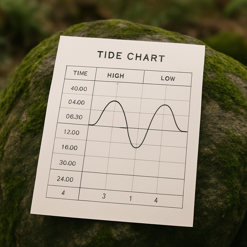 Tide chart with time, high and low information.